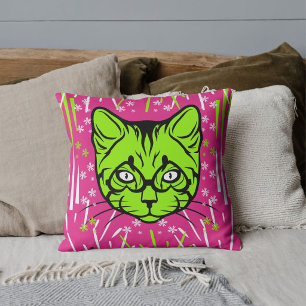 Coussin Lime rose blanc noir moderne motif chat personnali