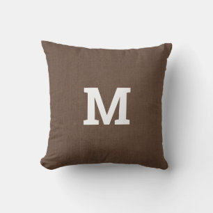 Coussin Lin Brown avec monogramme