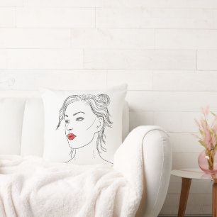 Coussin Line Art   Femme en rouge