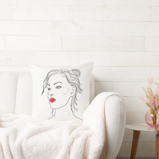 Coussin Line Art | Femme en rouge (Canapé)