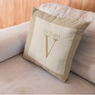 Coussin Linge Beige Clair Et Doux Avec Monogramme Tan