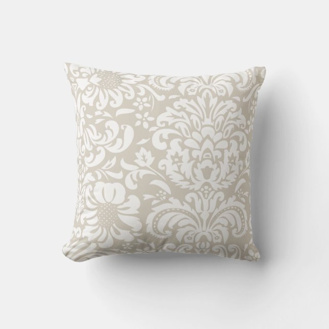 Coussin Linge Beige et blanc Floral Damask (Recto)