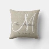 Coussin Linge Beige Gris Blanc Monogramme Famille (Verso)