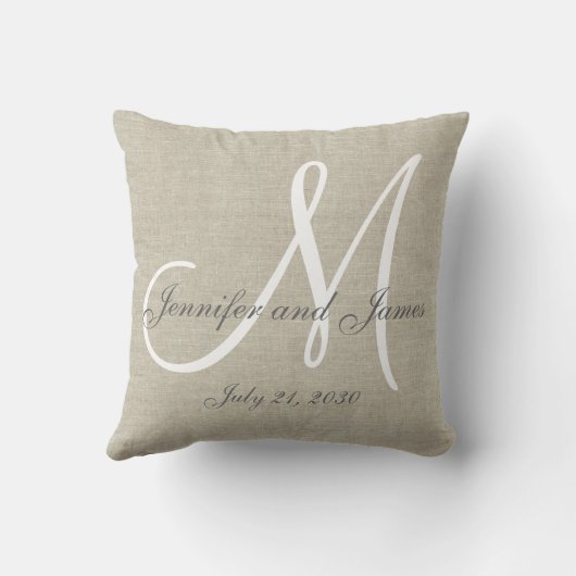 Coussin Linge beige Gris Blanc Monogramme Mariage Keepsaké (Verso)