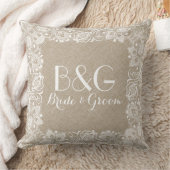 Coussin Linge Beige Monographié Et Cadre En Dentelle Blanc (Couverture)