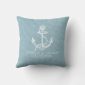 Coussin Linge bleu clair et Ancre de bateau blanc (Verso)