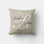 Coussin Linge de lit beige Monogramme blanc Mariage Keepsa (Recto)