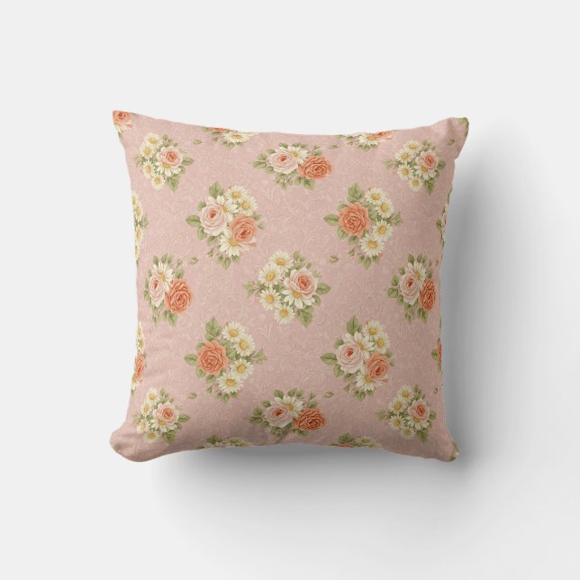 Coussin Linge de lit vintage rose et daisy (Recto)