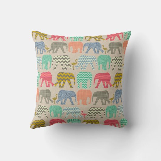 Coussin linge de maison éléphants et flamants (Verso)