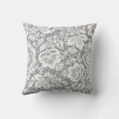 Coussin Linge gris et blanc Accents floraux Design Mariage (Verso)