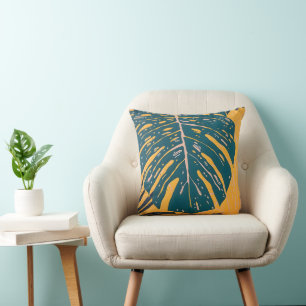 Coussin Linogravure de feuille tropicale moderne de Monste