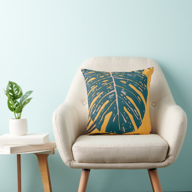 Coussin Linogravure de feuille tropicale moderne de Monste (Chaise)