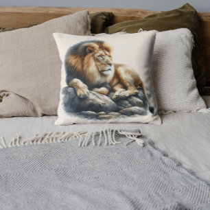 Coussin Lion africain aquarelle