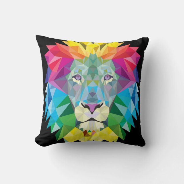 Coussin Lion arc-en-ciel noir solide dos (Recto)
