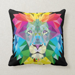 Coussin Lion arc-en-ciel noir solide dos