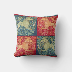 Coussin Lion BESTIAIRE MÉDIÉVAL Comme la bête en bleu roug