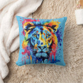 Coussin Lion coloré aquarelle drôle (Couverture)