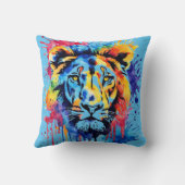 Coussin Lion coloré aquarelle drôle (Verso)