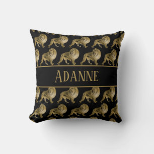 Coussin Lion d'Afrique noir et or