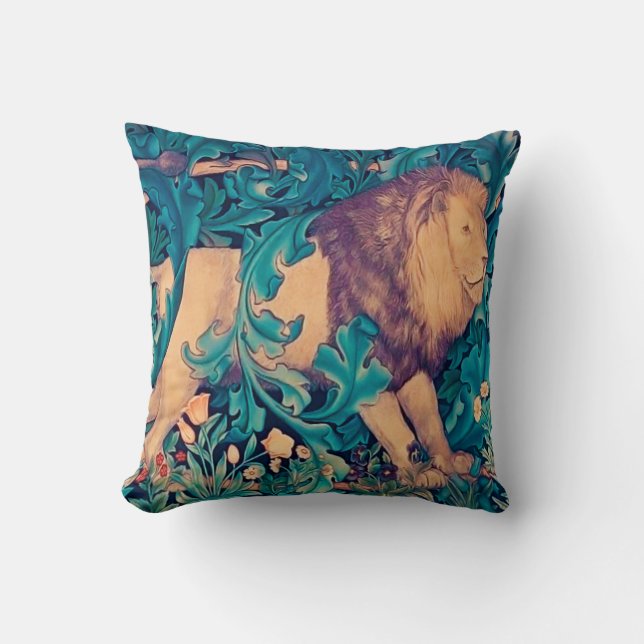 Coussin Lion dans la forêt, William Morris (Recto)