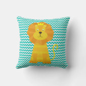 Coussin Lion d'or sur Aqua Bleu et Blanc Chevron Stripe (Verso)