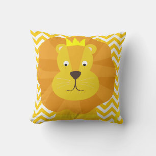 Coussin Lion d'or sur l'oreiller à lancer Chevron Or et Bl