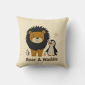 Coussin Lion et manchot | Décor Chambre Enfants (Recto)