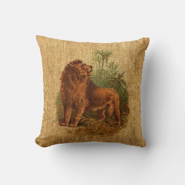 Coussin Lion et palmiers vintages (Recto)