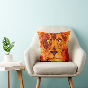 Coussin Lion flambant Art numérique