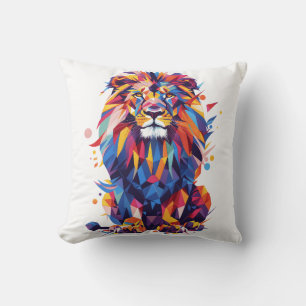 Coussin Lion géométrique coloré