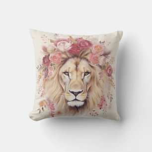 Coussin Lion imprimé avec fleur