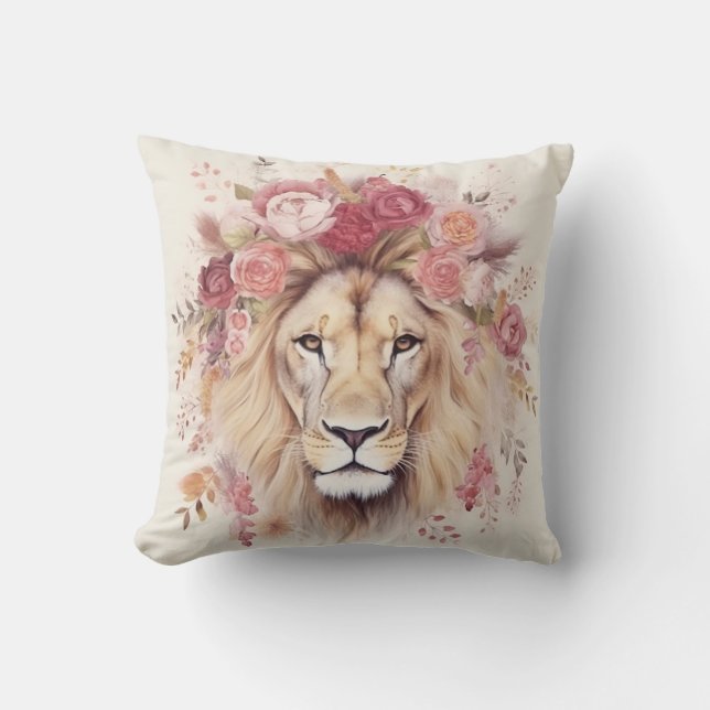 Coussin Lion imprimé avec fleur (Recto)