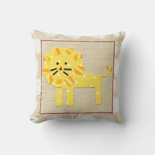 Coussin Lion jaune avec Pois blancs (Recto)