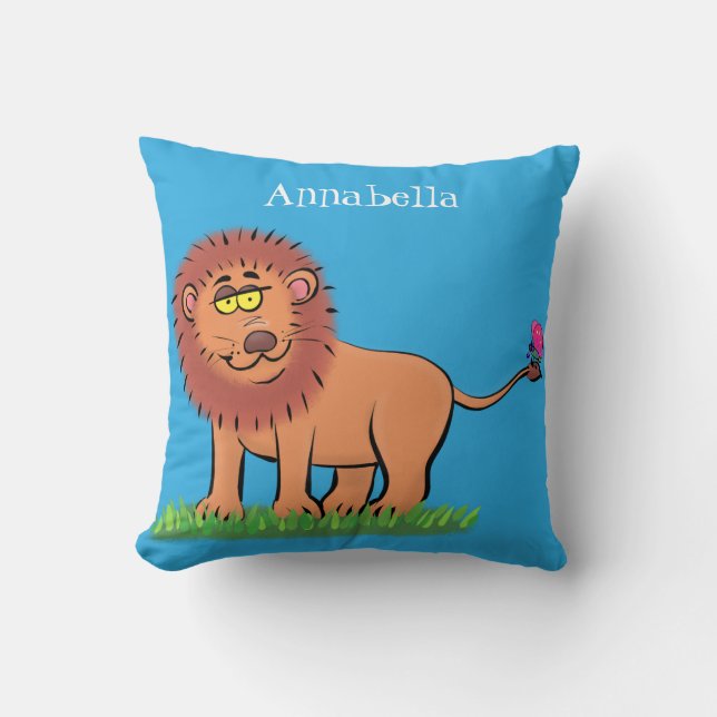 Coussin Lion joyeux avec dessin animé de papillon (Recto)