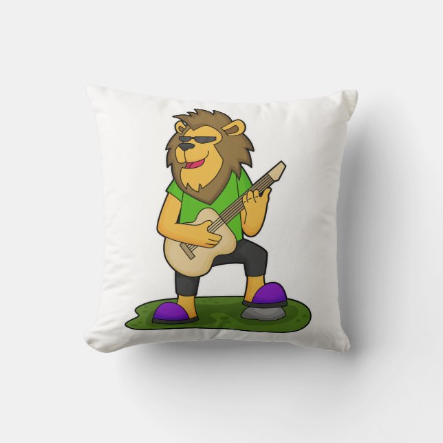 Coussin Lion musicien guitare (Recto)