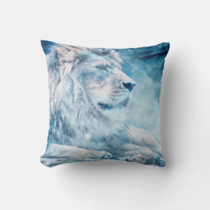 Coussin Lion neige couché animal d'art