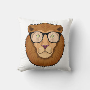 Coussin Lion Nerd avec lunettes