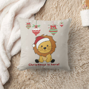 Coussin Lion Noël Neige Hiver Animaux Lions Lancer Pil