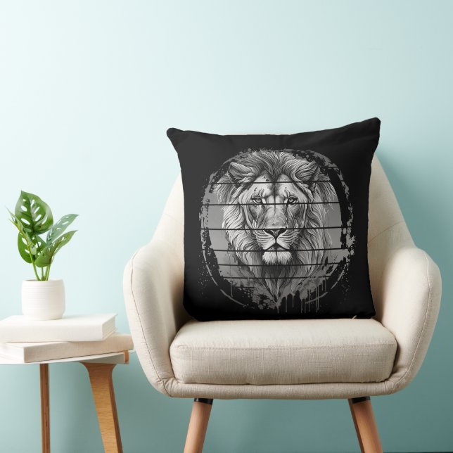 Coussin Lion noir et blanc (Chaise)