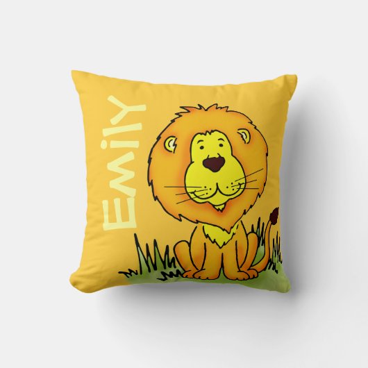 Coussin Lion nom et naissance nouveau-né cadeau jaune cous (Recto)