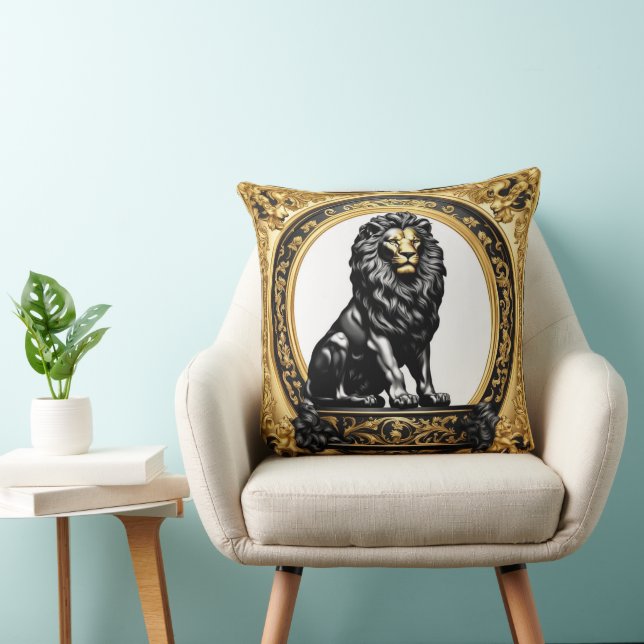 Coussin Lion or et cadre ornemental noir (Chaise)