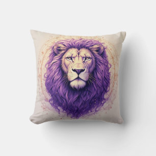 Coussin Lion royal avec crinière violette et accents cosmi