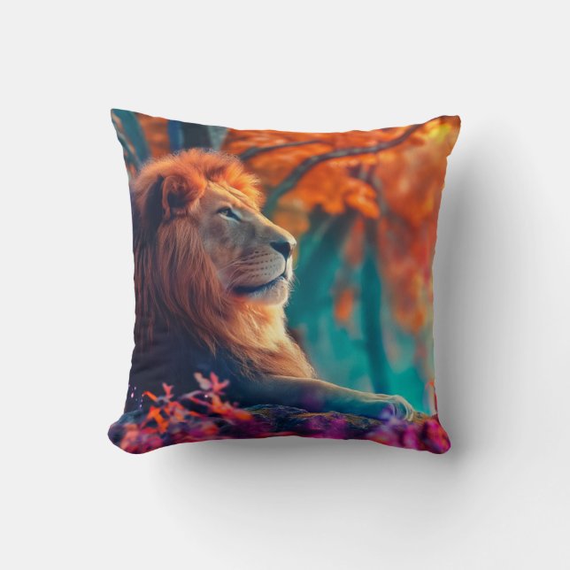 Coussin Lion royal dans la conception forestière enchantée (Recto)