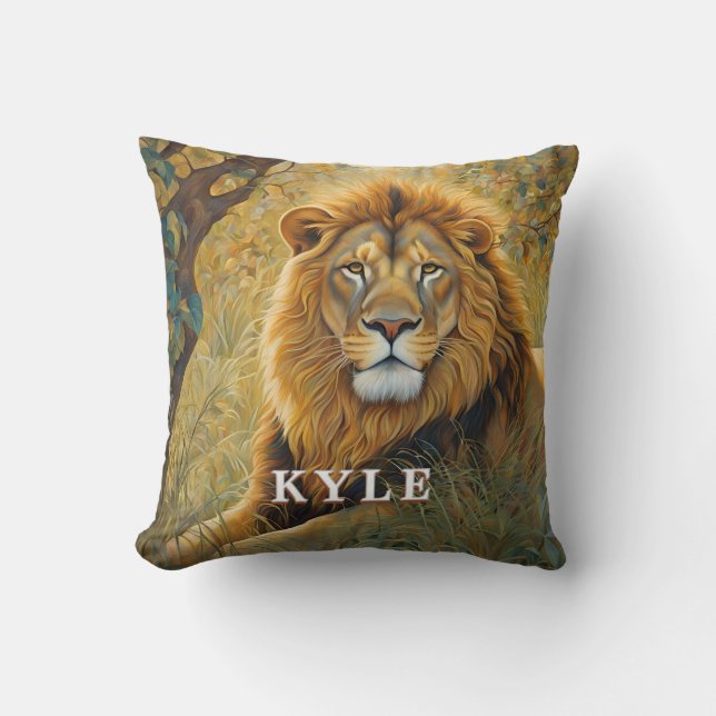 Coussin Lion Safari Brown d'or (Recto)