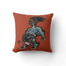 Lion Shi Chinois Vintage sur fond Rouge Chinois