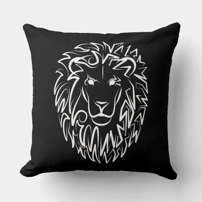 Coussin Lion tribal noir et blanc (Recto)