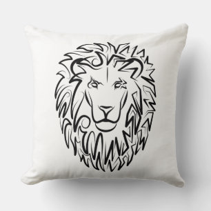 Coussin Lion tribal noir et blanc
