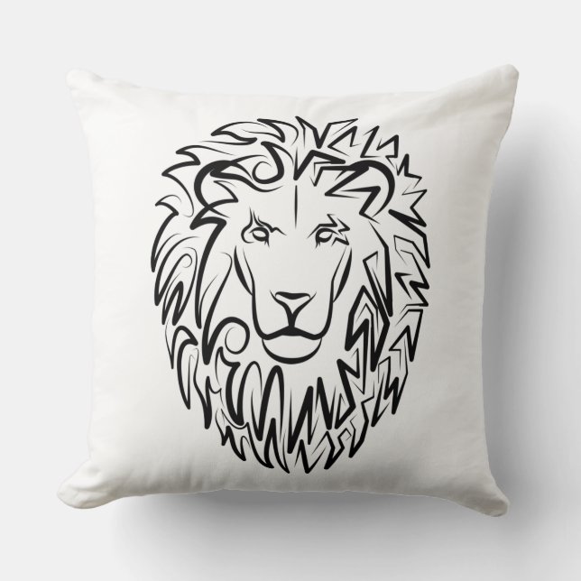 Coussin Lion tribal noir et blanc (Recto)