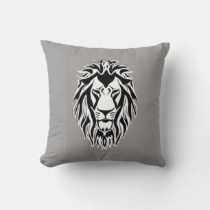 Coussin Lion triste noir et blanc decal gris arrière - pla