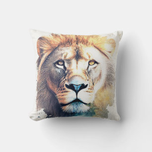 Coussin Lion Wild Animal Nature Aquarelle Art Peinture